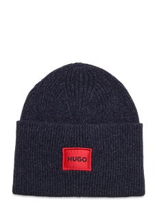 Hugo Boss Xaff 6 Red Logo Label Wool Blend Beanie Navy