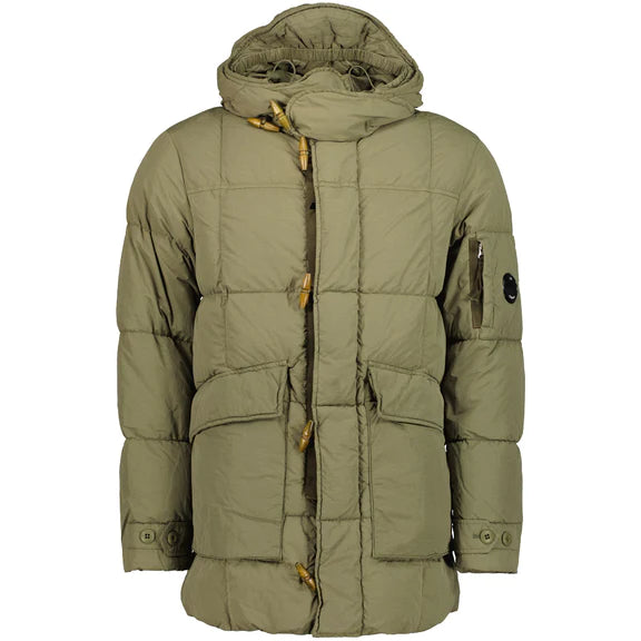 Cp Company Flatt Nylon Padded Lens Down Jacket in Khaki