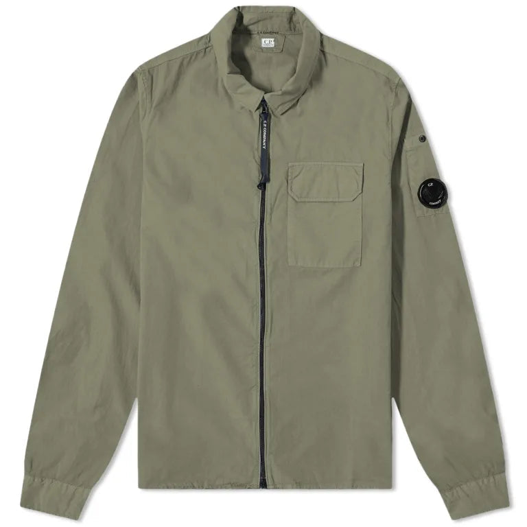 Cp Company Gabardine Lens Zip Overshirt in Thyme