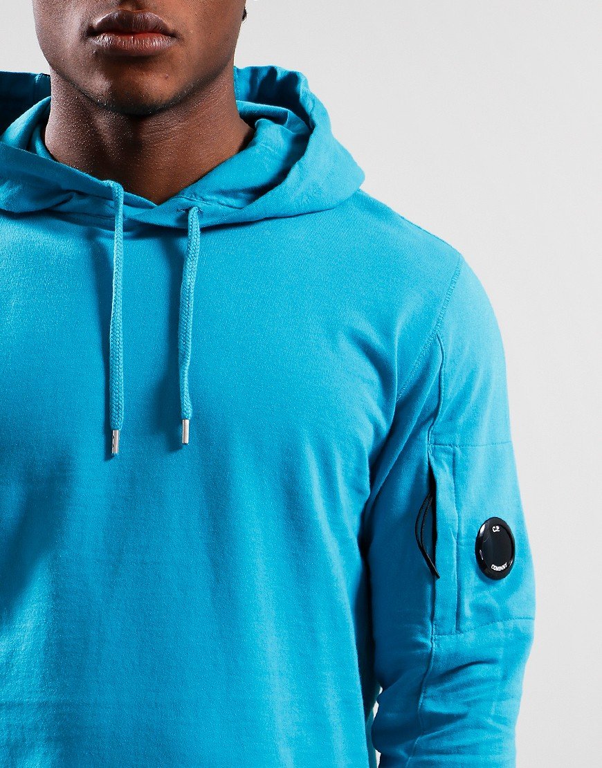 Cp Company Light Fleece Lens Overhead Hoodie In Tile Blue