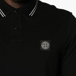 Stone Island Slim Fit Compass Patch Logo Long Sleeve Polo Shirt Black