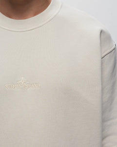 Stone Island Embroidered Logo Cotton Sweatshirt in Stucco (Natural White)