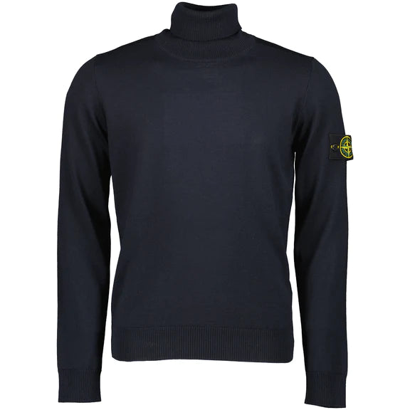 Stone Island Virgin Wool Turtleneck Sweatshirt in Navy