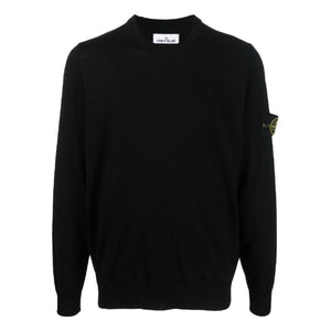 Stone Island Light Wool Crewneck Knit Sweatshirt in Black