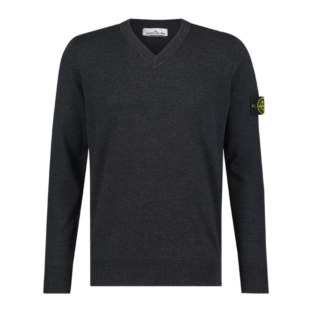 Stone Island Virgin Wool V Neck Sweatshirt in Charcoal