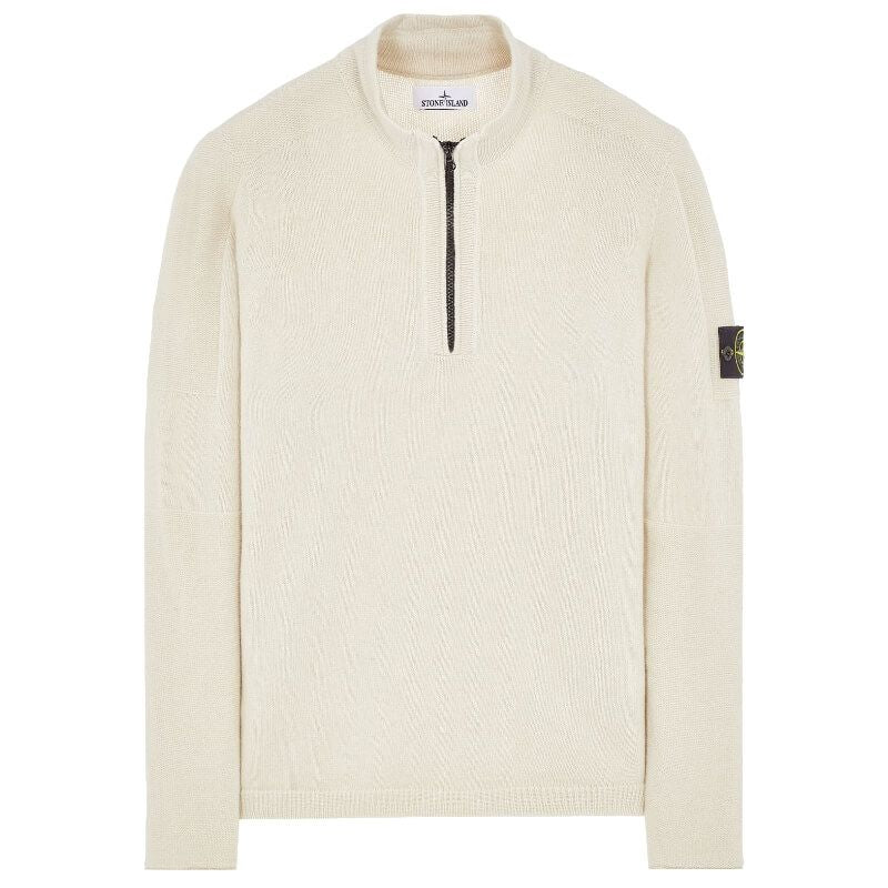 Stone Island Lambswool Half Zip Knit Sweatshirt in Stucco