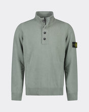 Load image into Gallery viewer, Stone Island Lambswool High Neck 1/4 Button Sweatshirt in Sage Green
