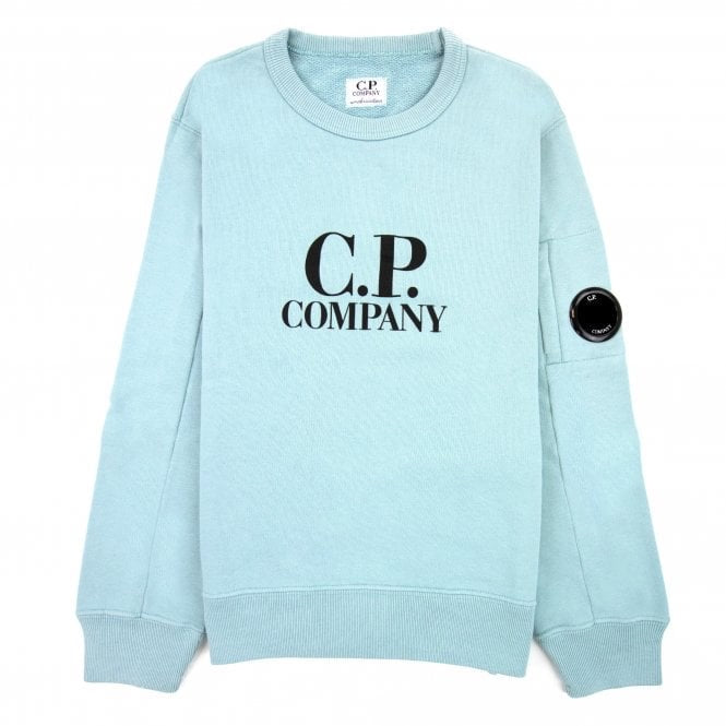 Cp Company Junior Big Logo Lens Crewneck Sweatshirt in Mineral Blue TET Clothing