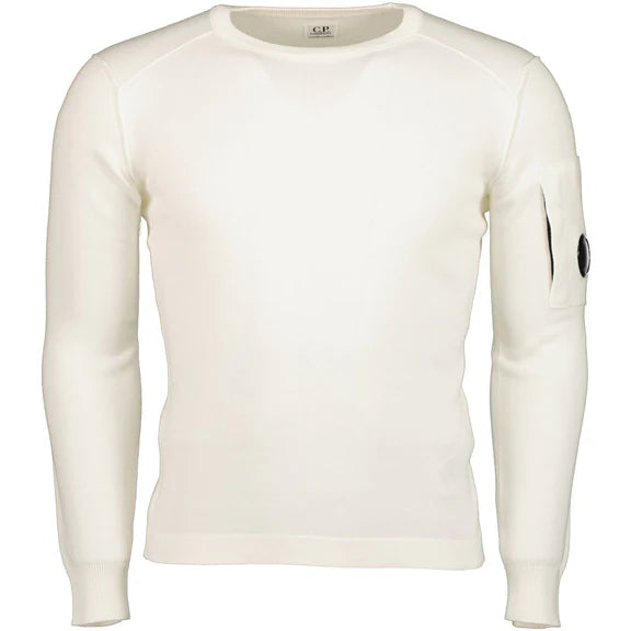 Cp Company Junior Sea Island Light Knit Lens Sweatshirt in White