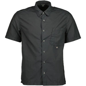Cp Company Short Sleeve Popeline Small Logo Shirt in Black
