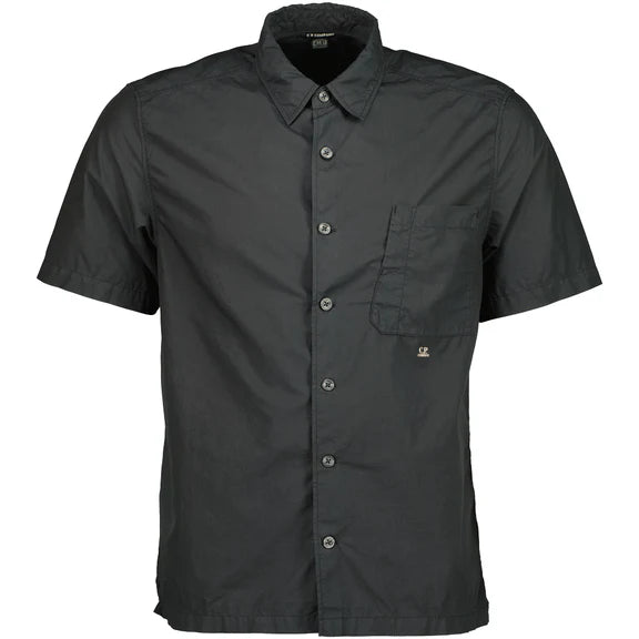 Cp Company Short Sleeve Popeline Small Logo Shirt in Black