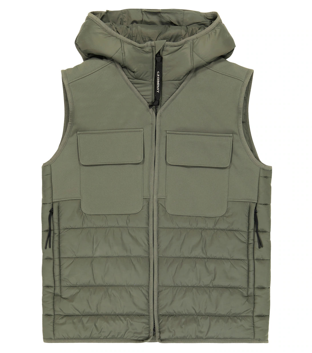 Cp Company Junior Shell R Mixed Padded Goggle Gilet In Thyme