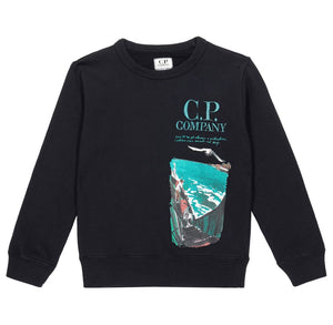 Cp Company Junior Fisherman Logo Sweatshirt In Navy