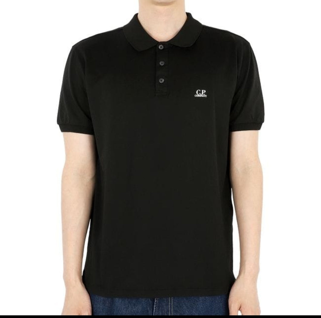 Cp Company 100% Mercerized Cotton Short Sleeve Regular Fit Polo Shirt 255A In Black