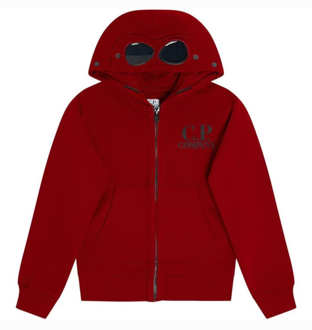 Cp Company Junior Goggle Full Zip Hoodie In Red