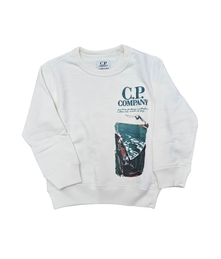 Cp Company Junior Fisherman Logo Sweatshirt In White