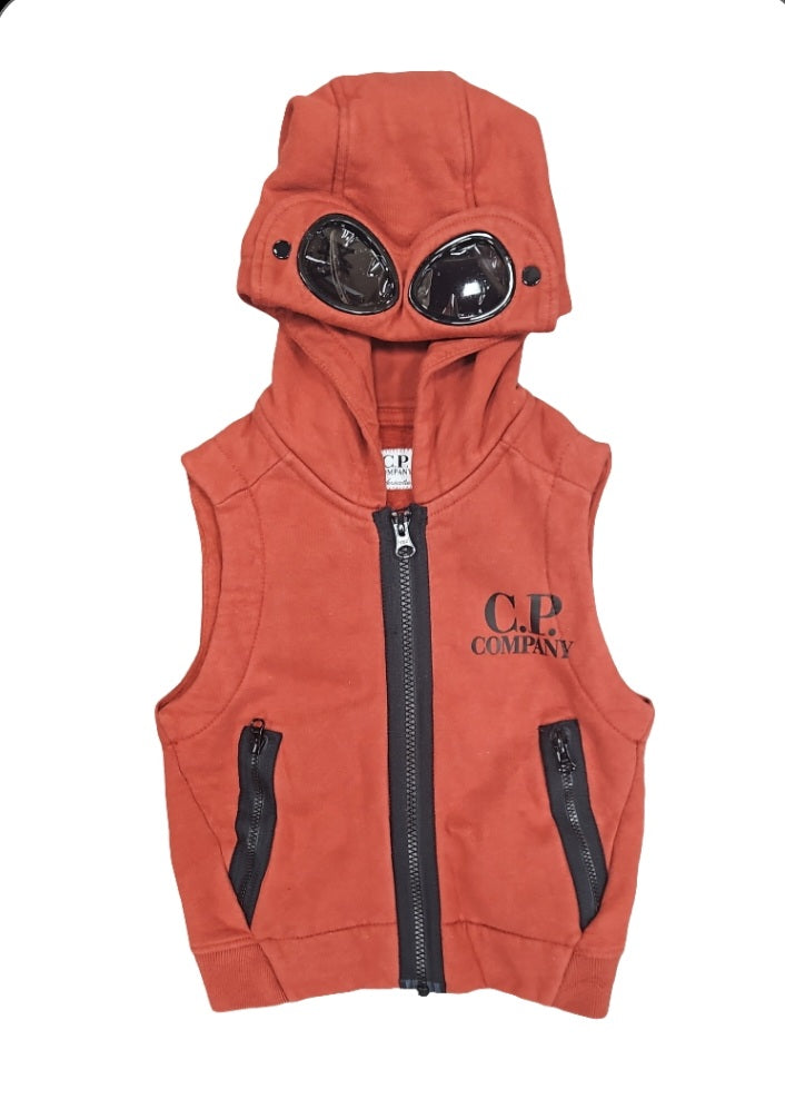 Cp Company Junior Sleeveless Hooded Goggle Full Zip In Red