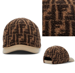 Fendi Junior FF Logo Wool Blend Cap in Brown