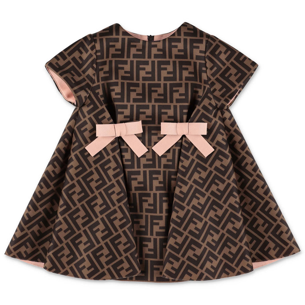 Fendi Junior Girls FF Motif Bow Dress In Brown