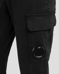 Cp Company Junior Satin Stretch Button Pocket Cargo Pants In Black 026