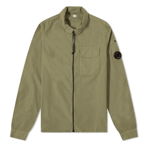 Cp Company Gabardine Full Zip Lens Shirt In Bronze Green