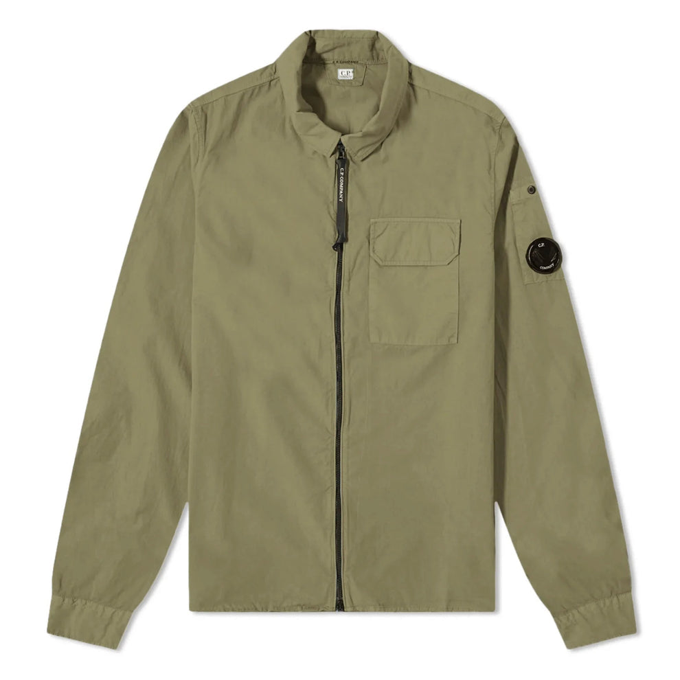 Cp Company Gabardine Full Zip Lens Shirt In Bronze Green