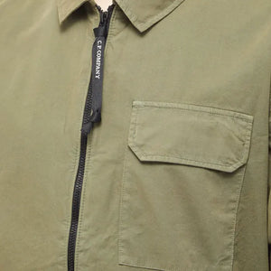 Cp Company Gabardine Full Zip Lens Shirt In Bronze Green
