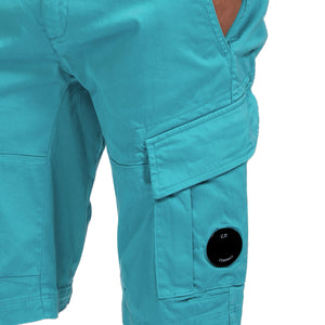 CP Company Satin Stretch Lens Cargo Shorts in Tile Blue