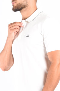 Cp Company Short Sleeve Stretch Piquet Polo Shirt In White