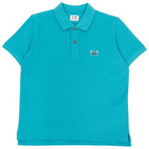 CP Company Junior Stretch Piquet Short Sleeve Polo Shirt in Tile Blue