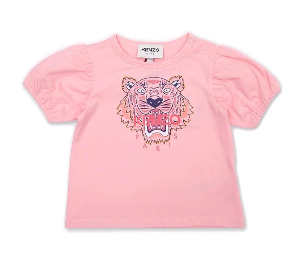 Kenzo Junior Girls Tiger Head Motif T-Shirt in Pink