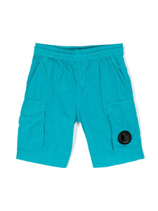 CP Company Junior Chrome R Lens Cargo Shorts in Tile Blue TET