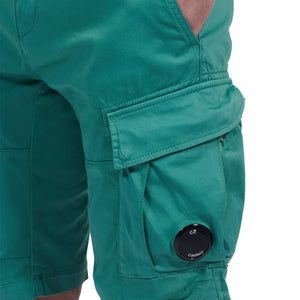 CP Company Satin Stretch Lens Cargo Shorts in Frosty Green
