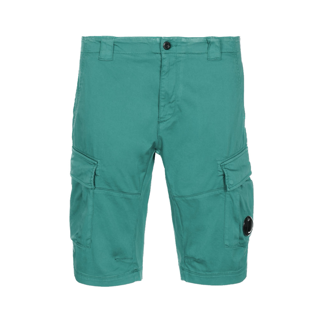 CP Company Satin Stretch Lens Cargo Shorts in Frosty Green