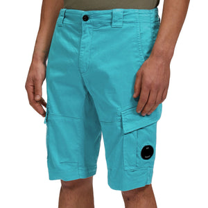 CP Company Satin Stretch Lens Cargo Shorts in Tile Blue