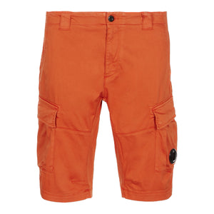 CP Company Satin Stretch Lens Cargo Shorts in Pumpkin Orange