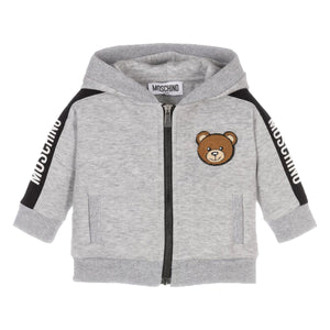 Moschino Junior Bear Logo Hooded Full Zip in Grey