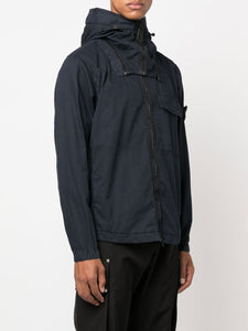 Stone Island 1 Pocket Old Effect Hooded Overshirt in Navy