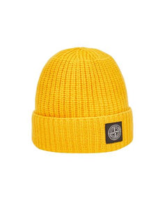 Stone Island Wool Beanie In Yellow