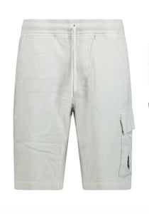 CP Company Lens Fleece Shorts In Light Grey