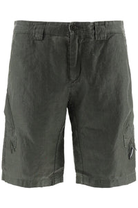 CP Company Plated Linen Lens Shorts In Khaki