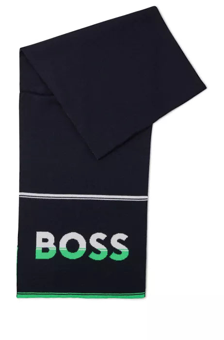 Hugo Boss Aloki Big Logo Scarf In Navy
