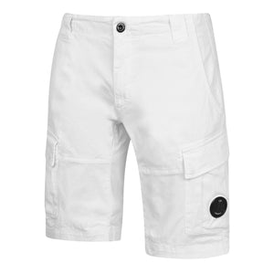 CP Company Lens Bermuda Cargo Stretch Shorts In White