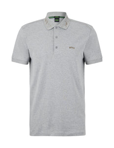 Hugo Boss Paddy 9 Regular Fit Luxury Cotton Curved Polo Shirt in Grey