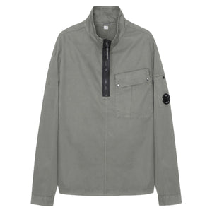 CP Company Gabardine Quarter Zip Lens Overshirt in Moon Mist