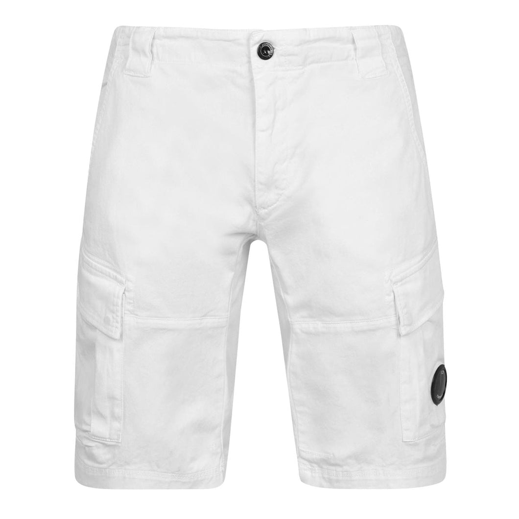 CP Company Lens Bermuda Cargo Stretch Shorts In White