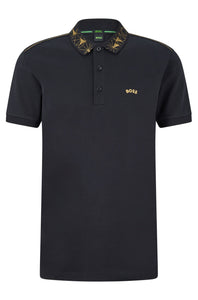 Hugo Boss Paddy 9 Regular Fit Luxury Cotton Curved Polo Shirt in Black