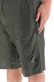 CP Company Plated Linen Lens Shorts In Khaki
